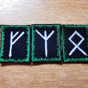 Custom Viking Rune Iron On Embroidered Patches Dark Jade Green border and White runes multi-colour image 7