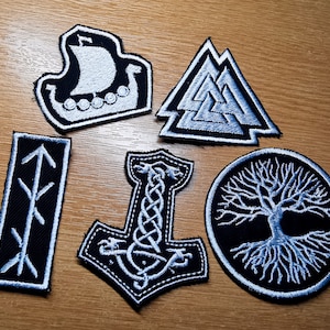 Viking Patches Bundle White Borders Iron on or Sew on Norse Embroidered Patches
