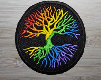 Rainbow Yggdrasil Tree of Life Iron On Embroidered Patch Norse Mythology Viking