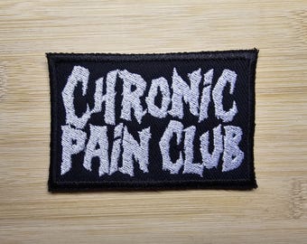 Chronic Pain Club Death Metal Iron On Embroidered Patch Spoon Theory Invisible Disability EDS or Fibromyalgia Black Metal