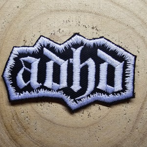 Parche bordado termoadhesivo estilo metal para TDAH, neurodiversidad, ND, metal negro