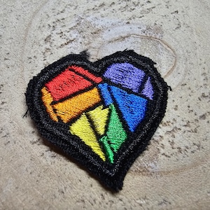 Rainbow Heart TINY Embroidered Patch Rave Retro Puzzle Cube Style