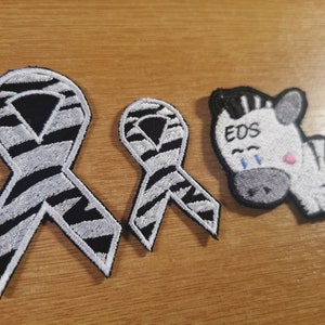 EDS Zebra Ehlers-Danlos Ribbon Syndrome Awareness Iron on Embroidered Patches Spoonie