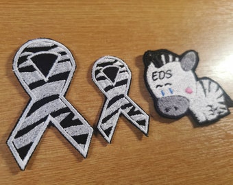 EDS Zebra Ehlers-Danlos Ribbon Syndrome Awareness Iron on Embroidered Patches Spoonie