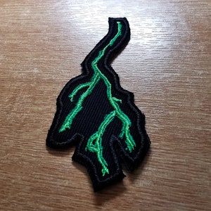 Forked Lightning Green Iron On Embroidered Patch Gothic Thrash Death Black Metal Battlejacket