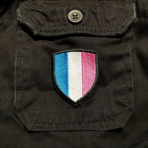 Trans Flag Shield Patch Iron On Embroidered Patches Transgender Gift for Battle Jackets