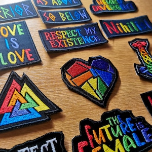 Huge Rainbow LGBTQ+ Iron On Embroidered Patch Selection! Vikings, Politics, Feminism, Art. All In Rainbow Color