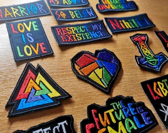 Huge Rainbow LGBTQ+ Iron On Embroidered Patch Selection! Vikings, Politics, Feminism, Art. All In Rainbow Color