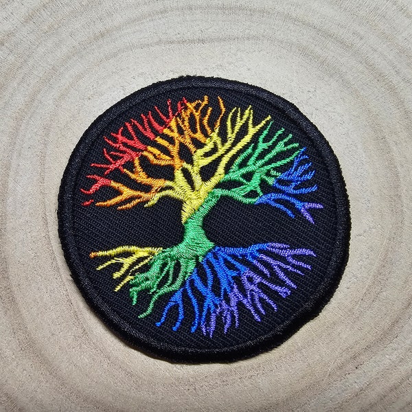 Rainbow Yggdrasil Tree of Life Iron On Embroidered Patch Norse Mythology Viking