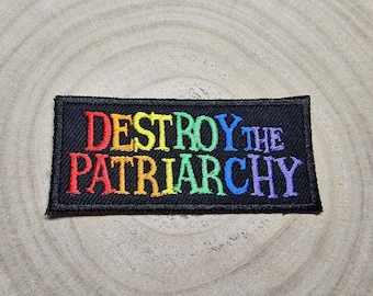 Parche bordado termoadhesivo arcoíris "Destruye el patriarcado", feminismo, derechos de las mujeres, bandera LGBTQ