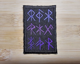 Parche Bindrune termoadhesivo bordado morado degradado vikingo nórdico pagano runas de unión