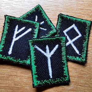 Custom Viking Rune Iron On Embroidered Patches Dark Jade Green border and White runes multi-colour image 5