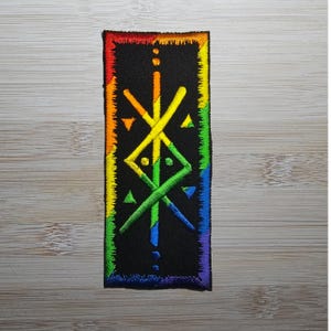 Rainbow Protection Bindrune Patch Iron On Embroidered Norse Heathenry Bind Runes Viking LGBTQ+ Inclusive Gender Pronoun