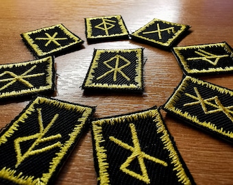 Gold Bindrune Patches Iron On Embroidered Viking Norse Heathenry Bind Runes