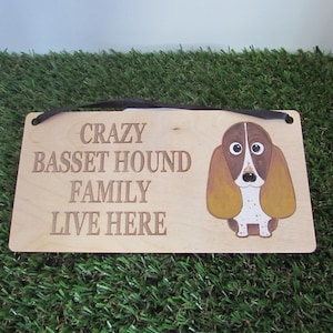 Crazy basset hound family wooden sign, dog gift, dog sign, dog decoration, wooden sign, basset hound gift