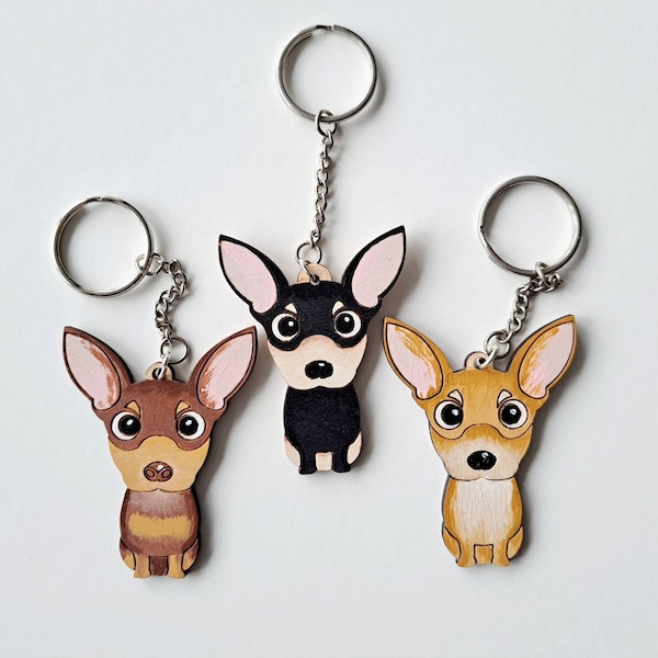 Porte-clés en bois Chihuahua, porte-clés chien, porte-clés, porte-clés, porte-clés chien, cadeau chihuahua, chihuahua