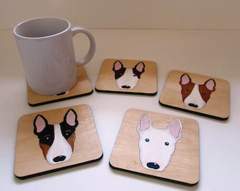 Bull terrier wooden coaster, bull terrier gift, dog coaster, wooden coaster