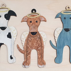 Beautiful hand personalised painted wooden angel hound greyhound, whippet, lurcher, sighthound dog  for christmas or memorial