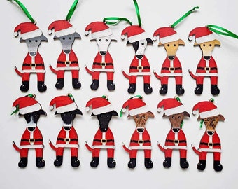 Hand Painted Wooden Greyhound Christmas Decoration Whippet Sighthound Lurcher