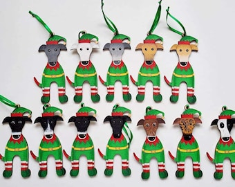 Hand Painted Wooden Greyhound Christmas Decoration Whippet Sighthound Lurcher