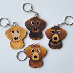 Dachshund wired hair wooden keyring, dog key ring, keyring, keychain, dog key chain, dachshund gift, dachshund