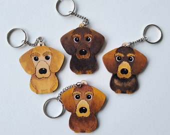 Dachshund wired hair wooden keyring, dog key ring, keyring, keychain, dog key chain, dachshund gift, dachshund