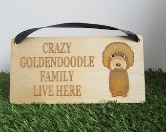 Crazy goldendoodle family wooden sign,  dog gift, dog sign, dog decoration, wooden sign, goldendoodle gift