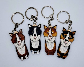 Border collie wooden keyring, dog keyring,  keyring, keychain, dog key chain, border collie gift, border collie