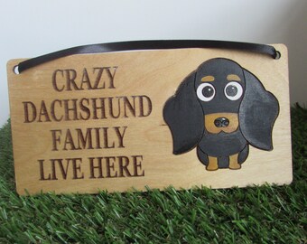 Verrückte Dackel Familie Holzschild glattes Haar, Hundegeschenk, Hundeschild, Hundedekoration, Holzschild, Dackel Geschenk, Dackel