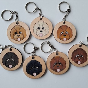 Cockapoo wooden keyring, dog key ring, keyring, keychain, dog key chain, cockapoo gift, cockapoo
