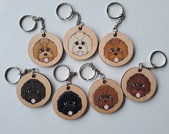 コッカープーの木製キーホルダー、犬のキーリング、キーリング、キーチェーン、犬のキーチェーン、コッカープーのギフト、コッカープー