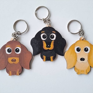 Dachshund smooth hair wooden keyring, dog key ring, keyring, keychain, dog key chain, dachshund gift, dachshund