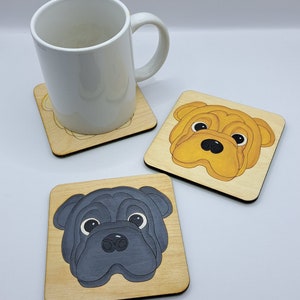 Shar pei wooden coaster, shar pei gift, dog coaster, wooden coaster
