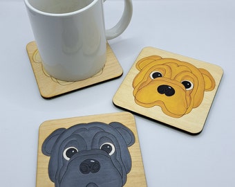Shar pei wooden coaster, shar pei gift, dog coaster, wooden coaster