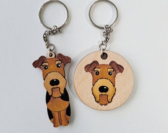 Airedale wooden keyring, dog key ring, keyring, keychain, dog key chain, airedale gift, airedale