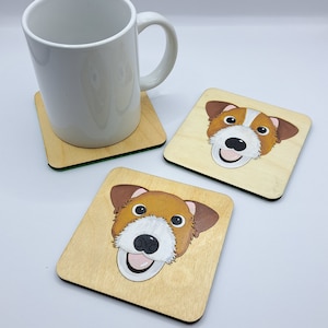 Sottobicchiere in legno Jack russell, regalo jack russell, sottobicchiere per cani, sottobicchiere in legno