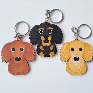 Long haired dachshund wooden keyring, dog key ring, keyring, keychain, dog key chain, dachshund gift, dachshund