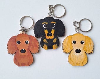 Long haired dachshund wooden keyring, dog key ring, keyring, keychain, dog key chain, dachshund gift, dachshund
