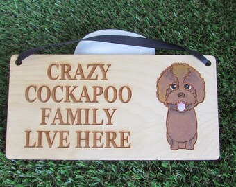 Crazy cockapoo family wooden sign, dog gift, dog sign, dog decoration, wooden sign, cockapoo gift, cockapoo