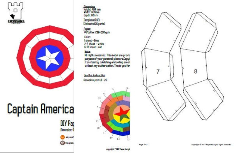 Papercraft Captain america shield digital template 3D PDF | Etsy