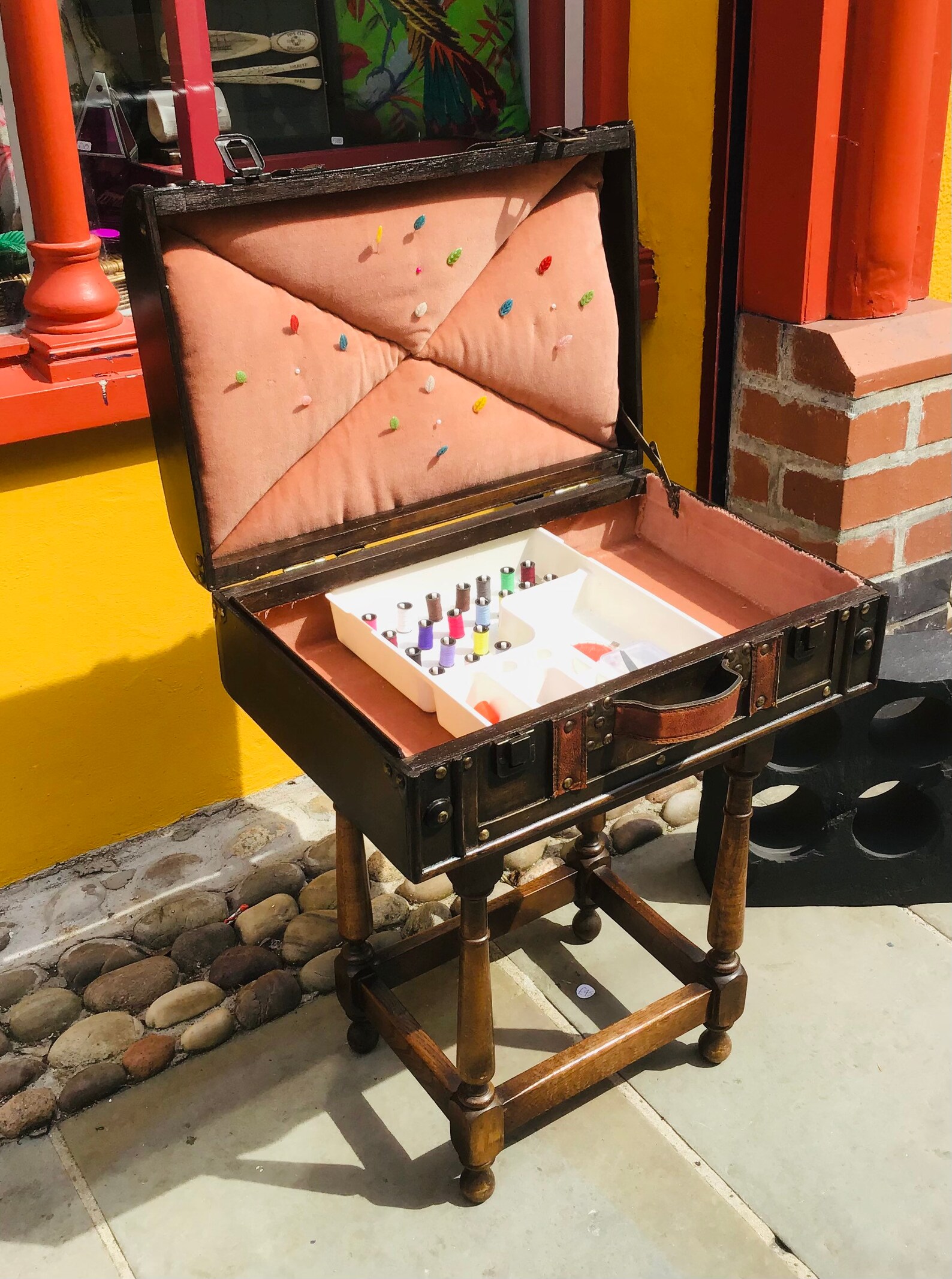 Vintage Sewing chest on legs. Etsy