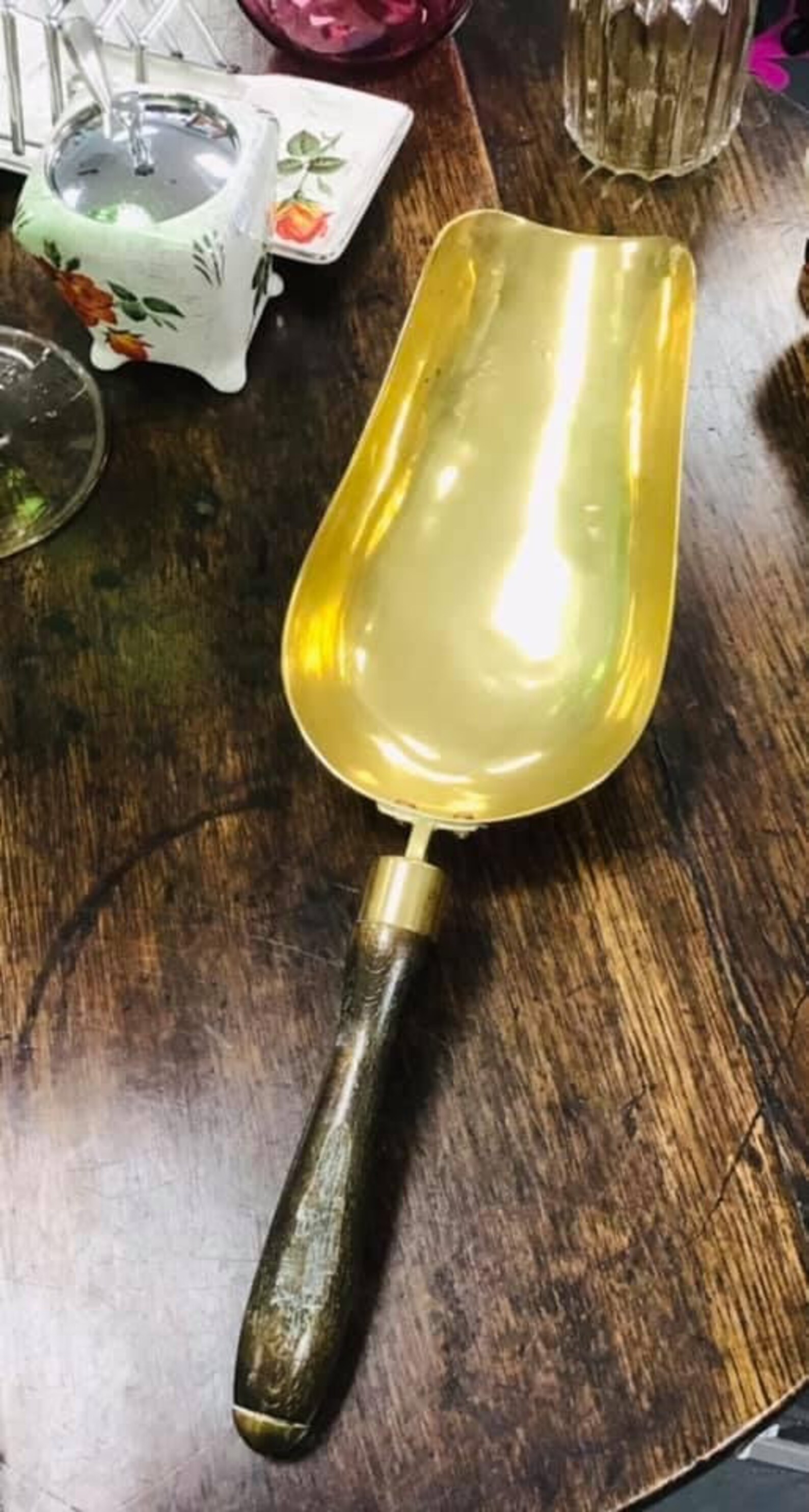 Victorian Antique Brass Money Scoop With Wooden Handle Etsy