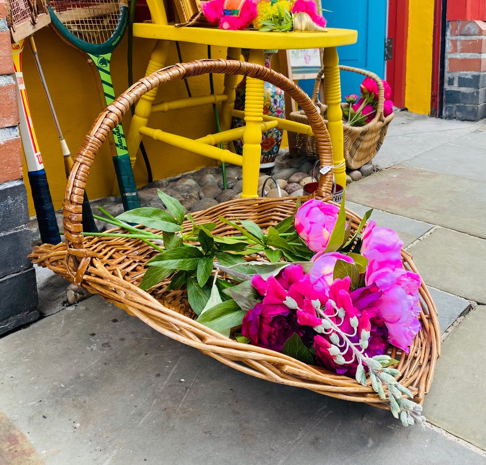 Vintage wicker flower gathering basket Etsy