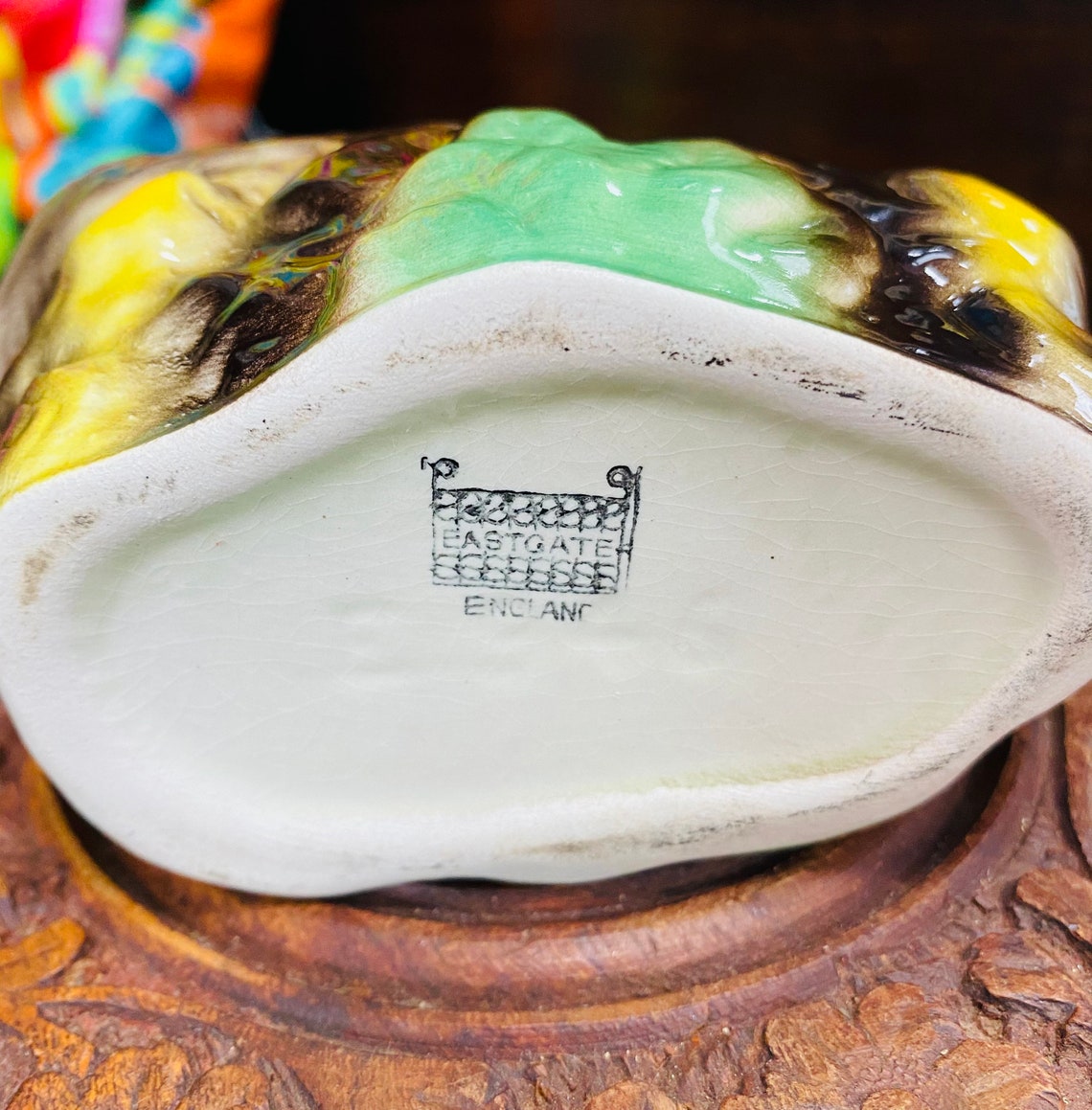 Vintage Eastgate Pottery Fawn Log Vase Etsy