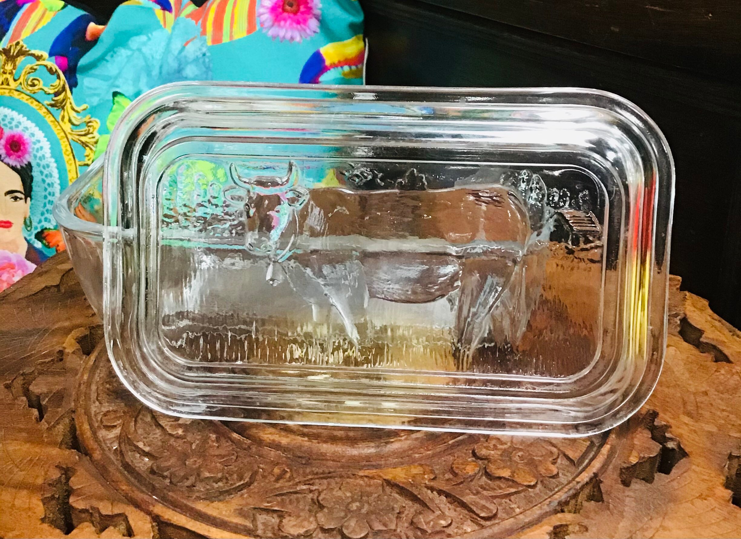 Vintage Luminarc French glass butter dish with cow pattern on Etsy