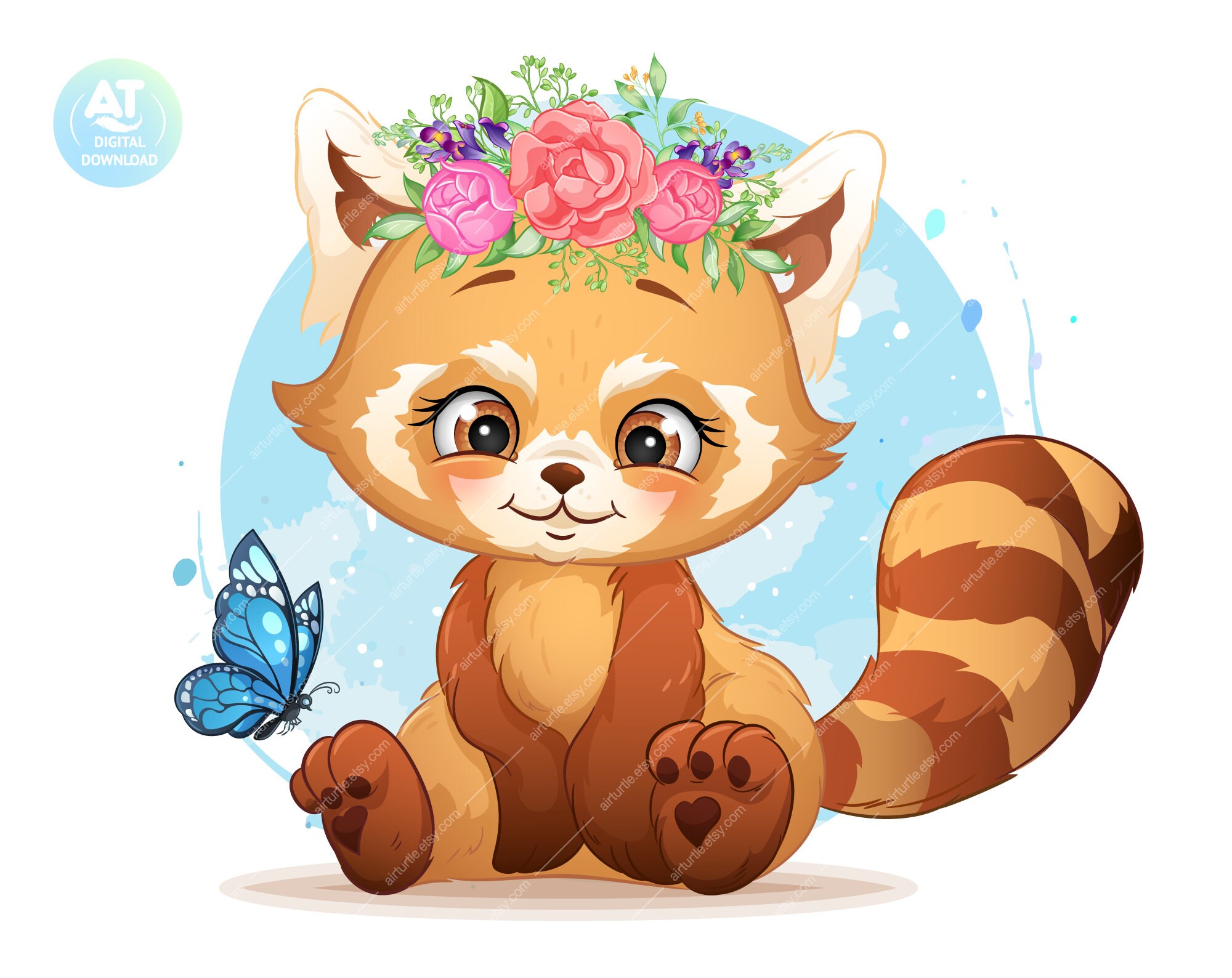 Red Panda Clipart Watercolor Baby Red Panda Cub Clip Art Etsy