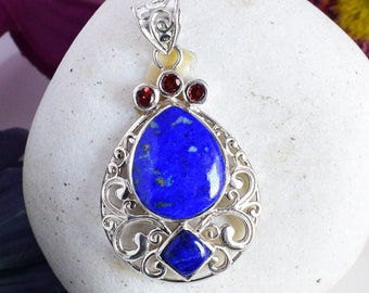 Natural Garnet & Lapis Lazuli September Birthstone Pendant Jewellery 925 Sterling Silver Worldwide Free Shipping Gift For Wife Women Jewelry