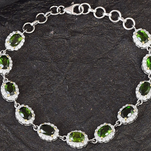Natural shops Chrome Diopside Bracelet, 925 Sterling Silver, Chrome Tennis Bracelet, October Birthstone, Gemstone Bracelet, Women Silver Bracelet