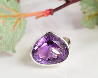 Faceted Pear Shape Natural Purple Amethyst Ring 925 Stamped Sterling Silver February Birthstone Jewellery Luxury Gift For Women Men Jewelry