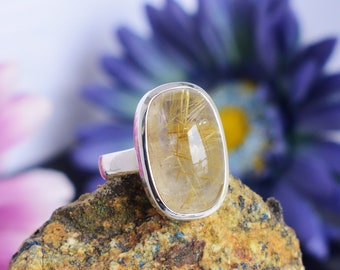 Natural Gemstone Golden Rutile Quartz 925 Sterling Silver Ring Jewelry For Thanksgiving Gift April Birthstone Men's Ring Women Jewellery NEW